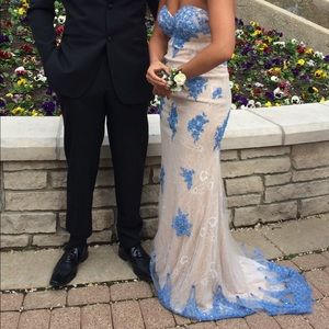 Cream /Periwinkle Lace Prom Dress